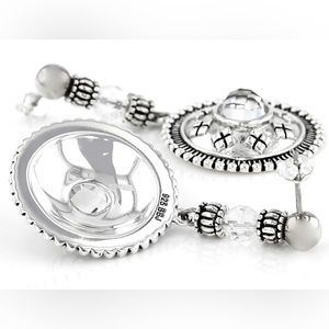 Sterling Silver Faceted Clear Crystal Quartz Circular Dangle Earrings